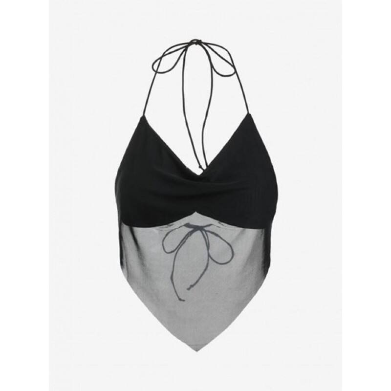 Mesh Overlay Halter Bandana Top NI0926