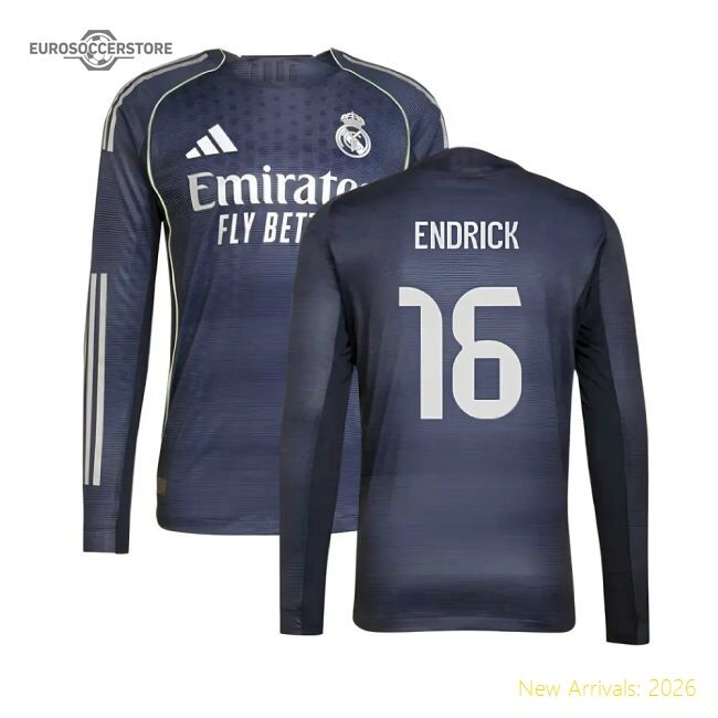 Premium 2025-2026 Real Madrid Long Sleeve Away Jersey (endrick 16)