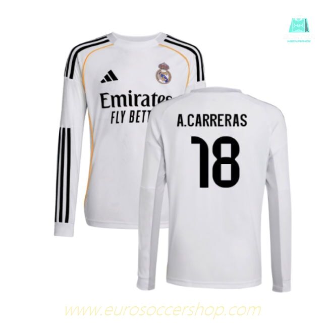 2025-2026 Real Madrid Long Sleeve Home Shirt (Kids) (A.Carreras 18)