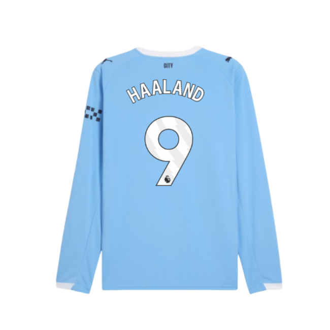 2025-2026 Man City Long Sleeve Home Shirt (Haaland 9)