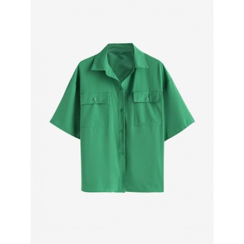 Drop Shoulder Pocket Loose Shirt JL6411