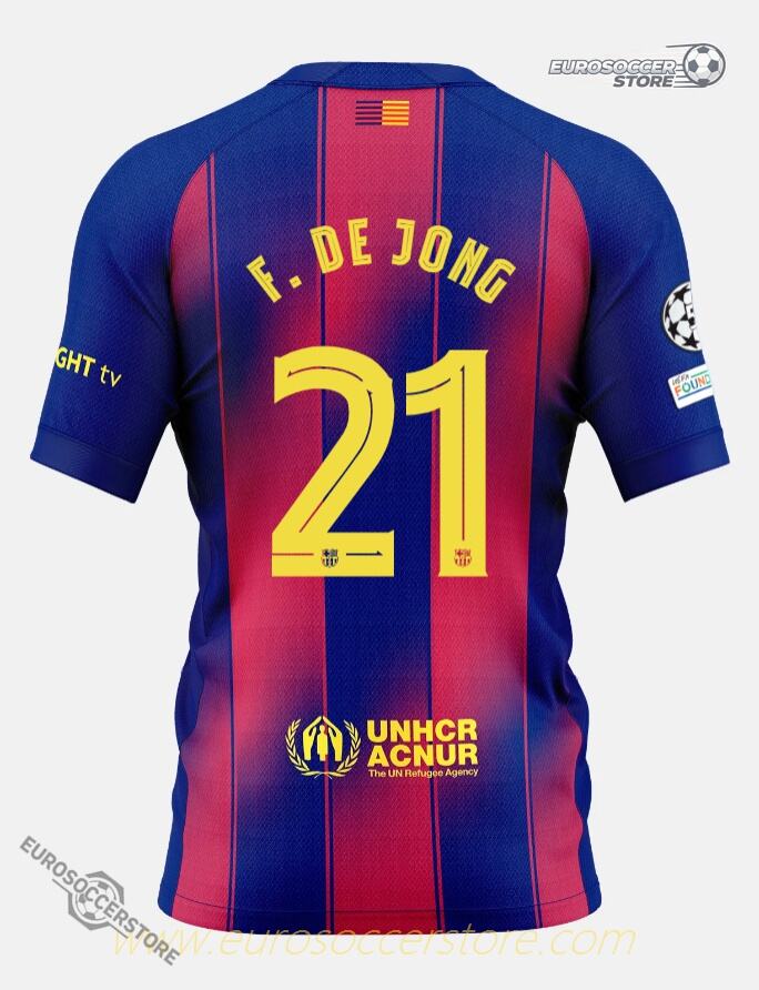 Barcelona 25-26 Home Champions League Jersey with F. DE JONG 21 Printing