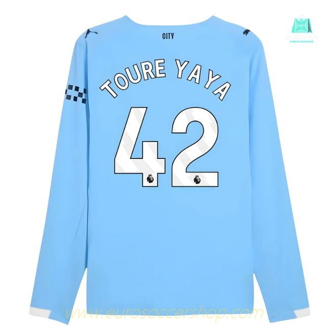 2025-2026 Man City Authentic Long Sleeve Home Shirt (Toure Yaya 42)