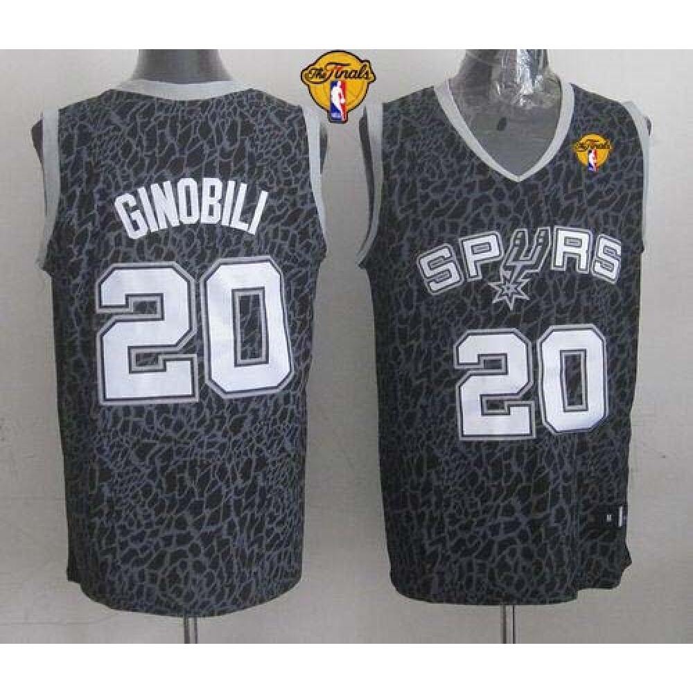 Spurs #20 Manu Ginobili Black Crazy Light Finals Patch Stitched NBA Jersey