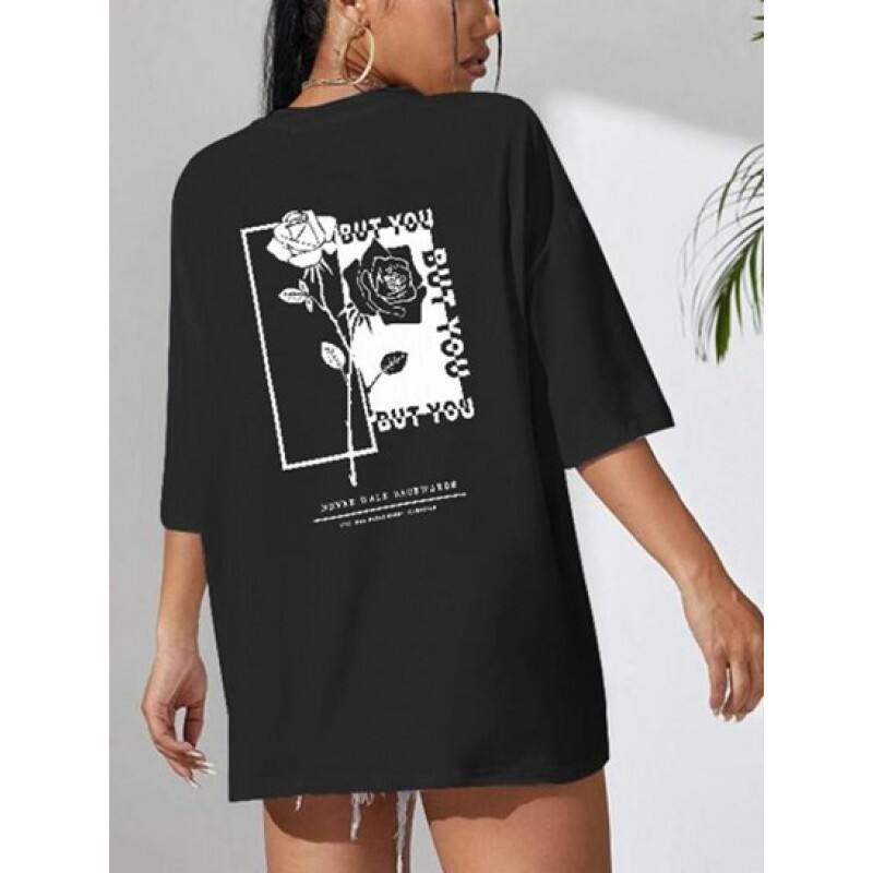 Drop Shoulder But You Rose Print T Shirt AQ5727