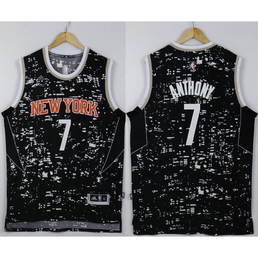 Knicks #7 Carmelo Anthony Black City Light Stitched NBA Jersey