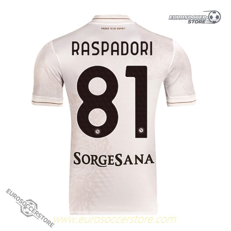 Away Jersey of Napoli Featuring RASPADORI 81 for the 25-26 Season