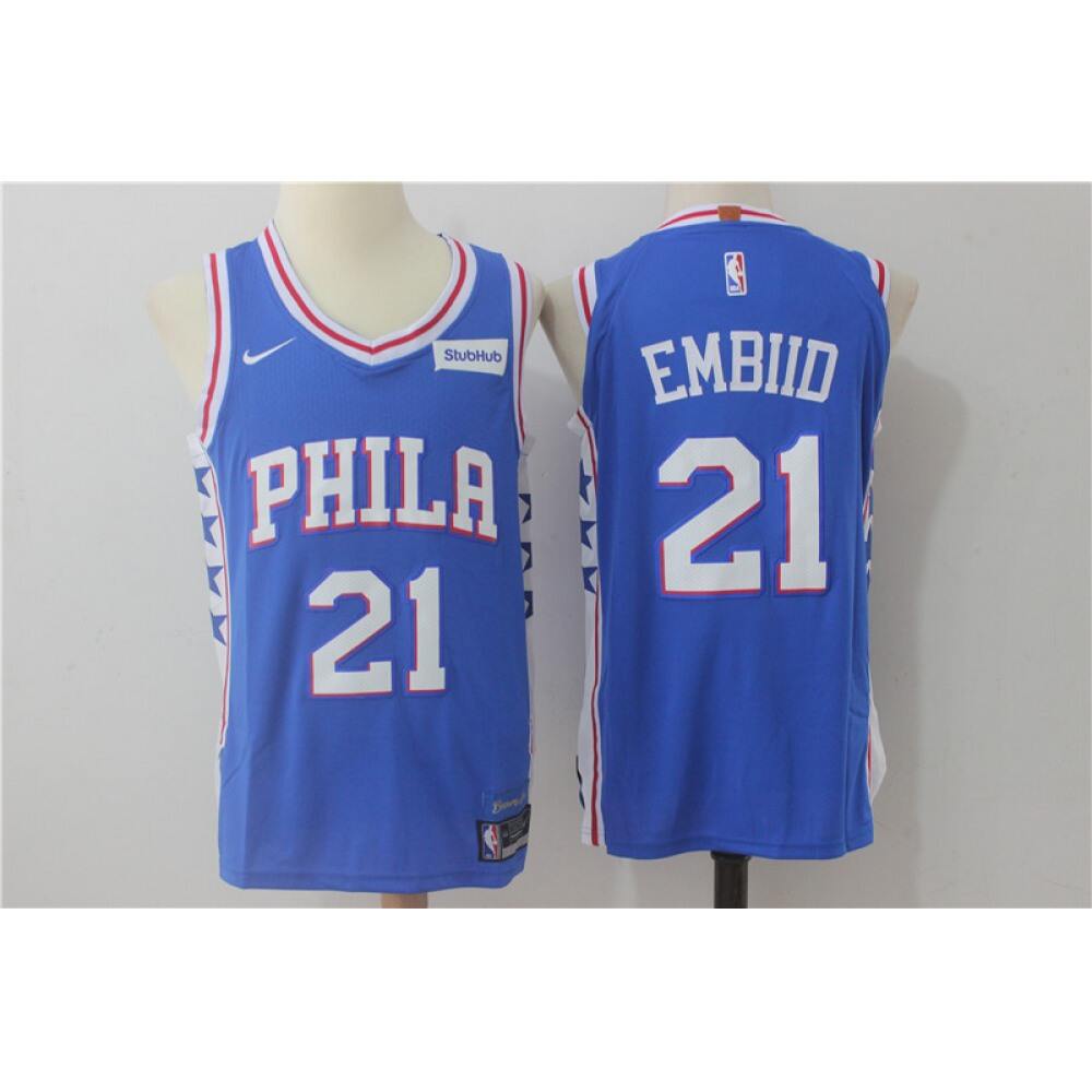 Men's Philadelphia 76ers #21 Joel Embiid Blue Stitched NBA Jersey