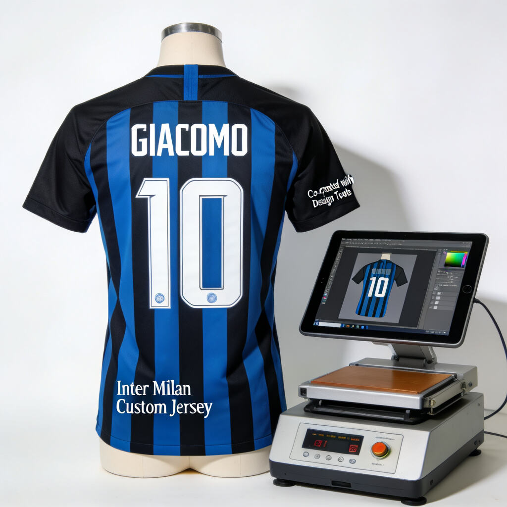 Professional Serie A jersey customization studio: Inter Milan custom jersey and personal name printing