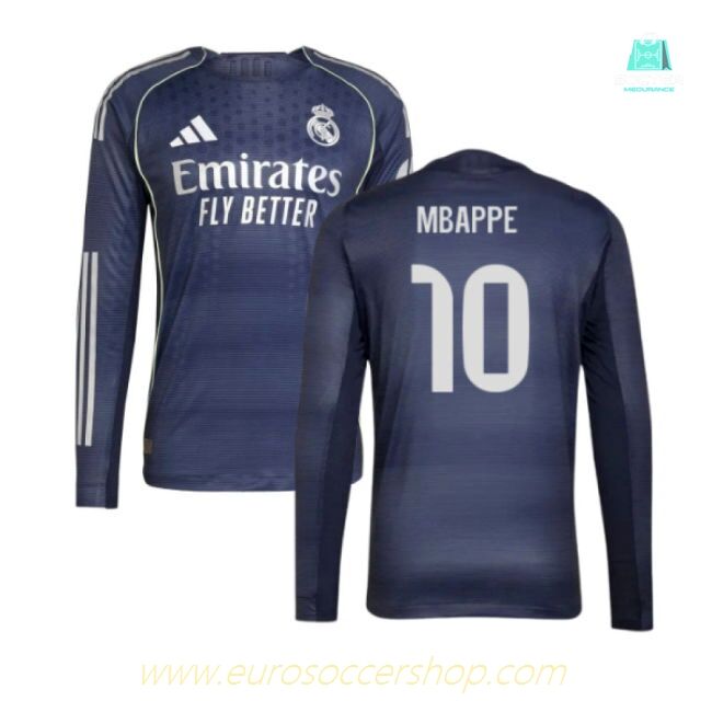 2025-2026 Real Madrid Long Sleeve Away Shirt (Mbappe 10)