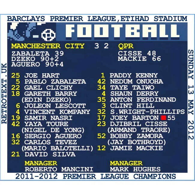 Trendy Man City 2012 Man City v QPR (Manchester City) Retrotext t-s...