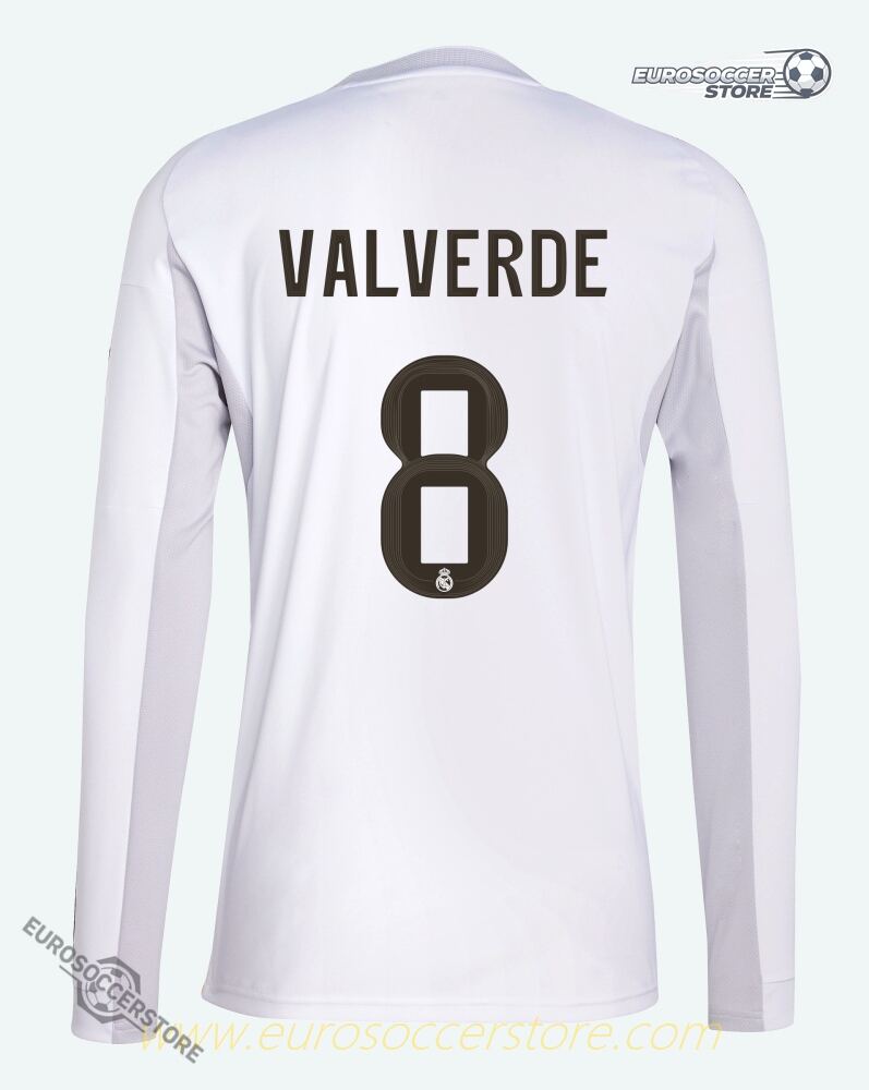 Real Madrid 25-26 Home Long Sleeve Jersey with Valverde 8 Printing
