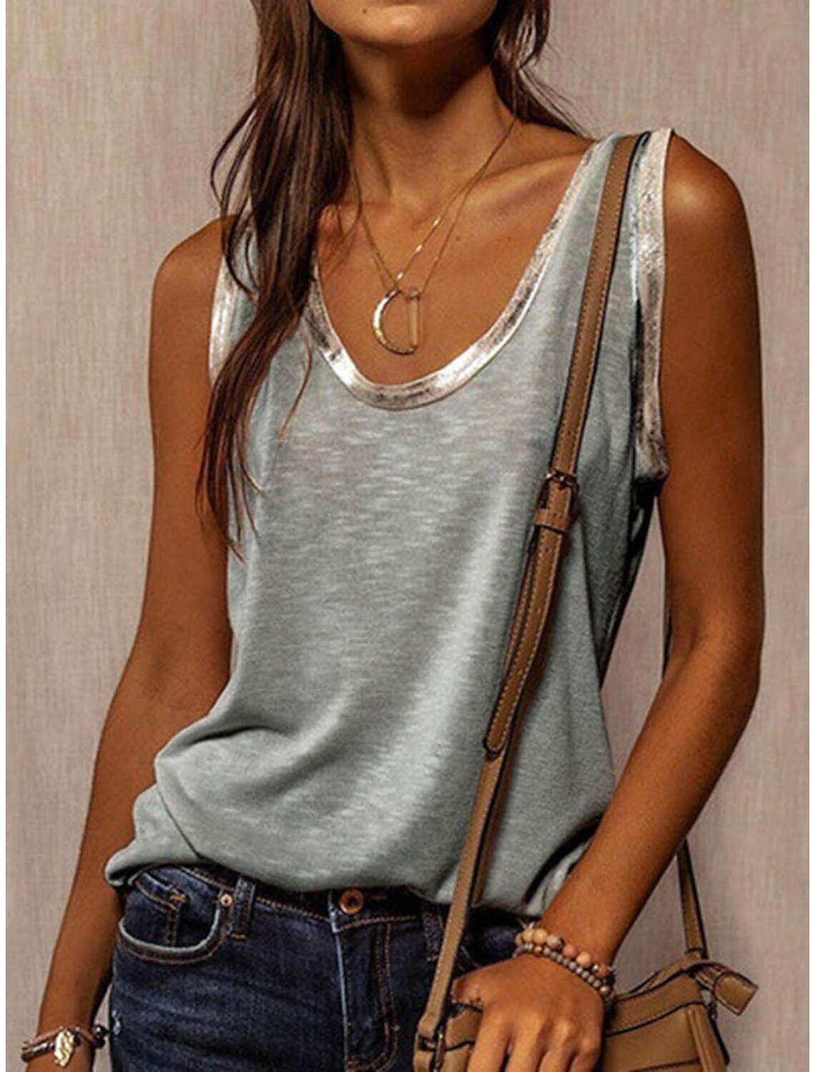 Women's Tank Top Fashion Plain Regular Tops Sleeveless U Neck Regular Fit Valentine's Day Casual Summer