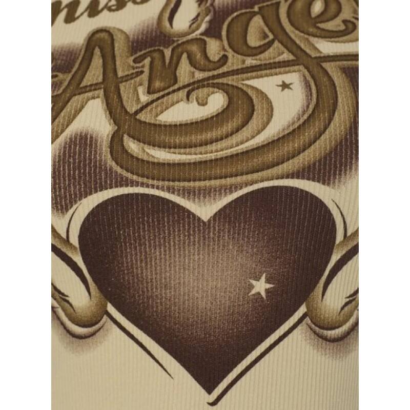 Heart Wing Angle Print Slit V Notched Crop Ringer T Shirt WE0738