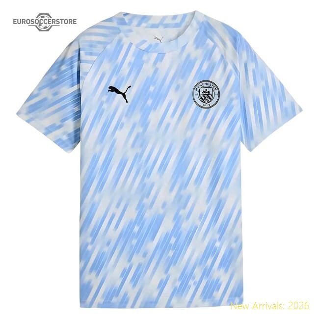 Authentic 2025-2026 Man City Warm Up Jersey (silver Sky) - Kids