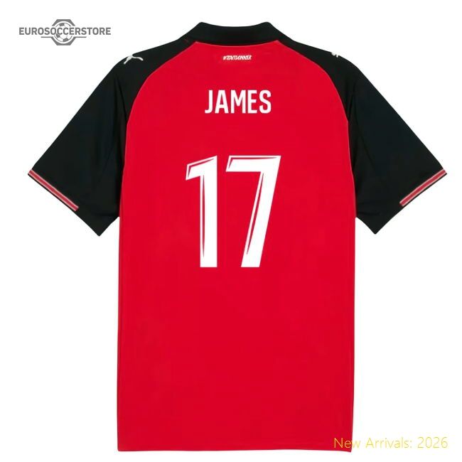 Trending Fan-Favorite 2025-2026 Stade Rennais Home Shirt (James 17)