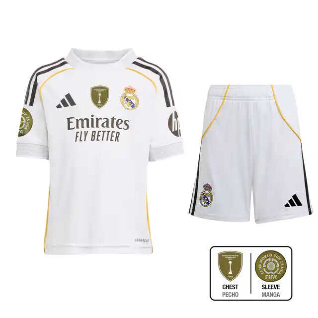 Kid's Real Madrid Home Soccer Jersey Kit(Jersey+Shorts+Socks) 2025/26A