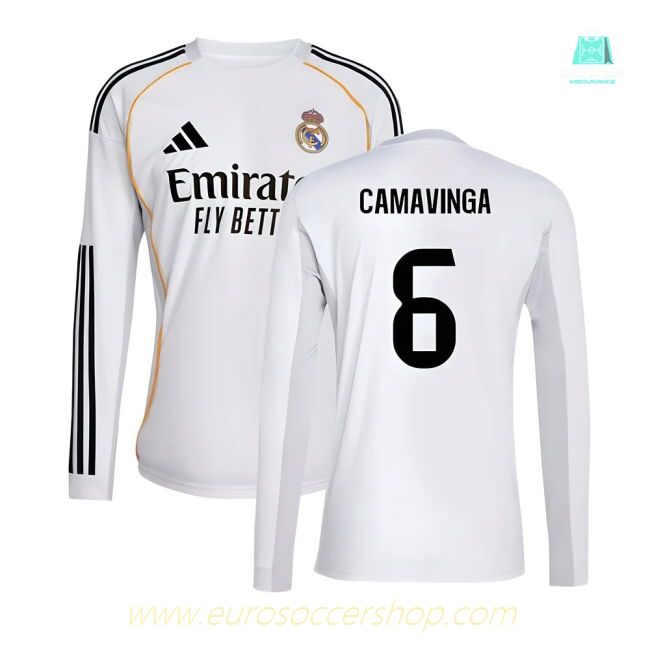 2025-2026 Real Madrid Long Sleeve Home Shirt (Camavinga 6)