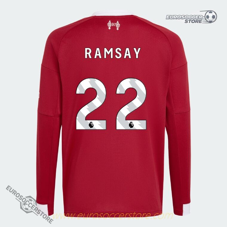 Liverpool's 2025-26 Season Home Long Sleeve Jersey, featuring RAMSAY 22