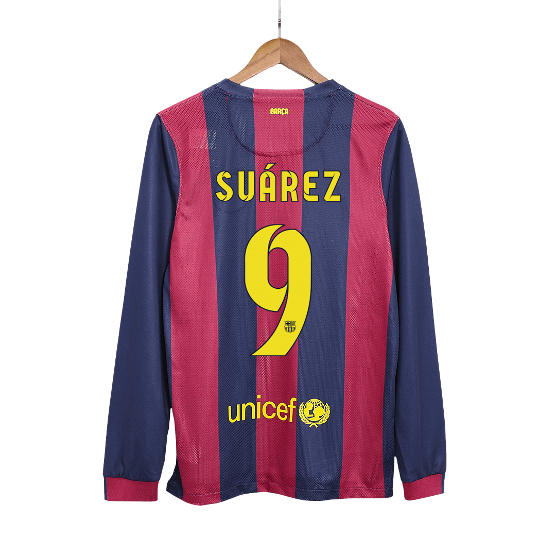 Retro Su¨¢rez #9 2014/15 Barcelona Home Long Sleeve Soccer JerseyAuthe