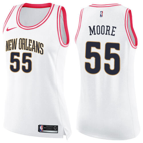 Nike New Orleans Pelicans #55 ETwaun Moore White/Pink Womens NBA Swingman Fashion Jersey Womens