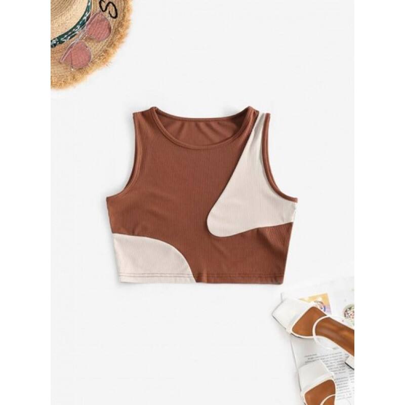 Ribbed Two Tone Crop Tank Top RQ1264