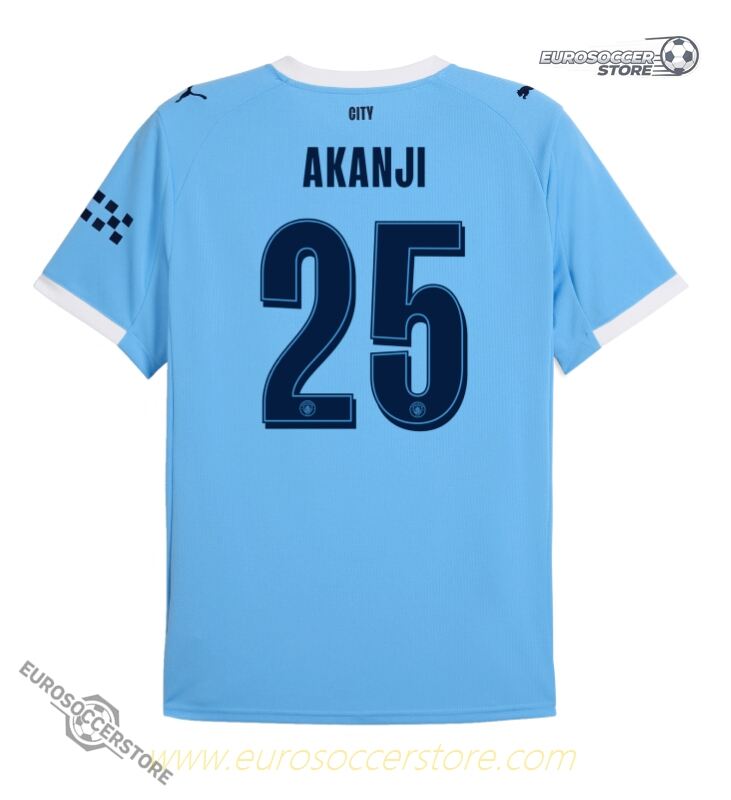 Manchester City 25-26 UCL Home Jersey featuring Akanji with the number 25