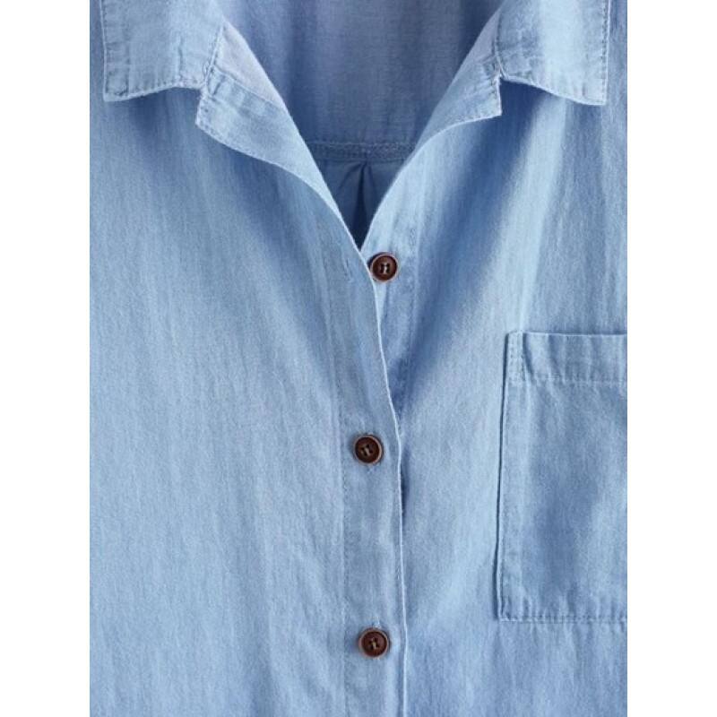 Front Pocket Cuff Sleeve Chambray Shirt YU3707