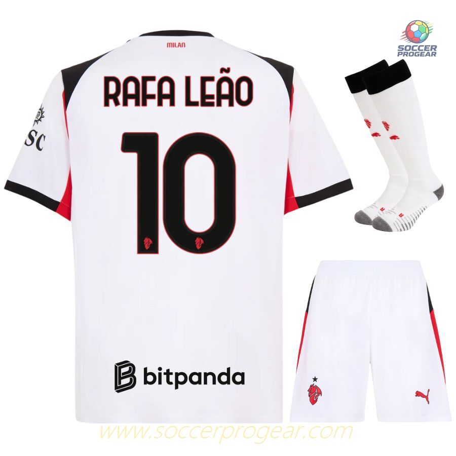 AC Milan Children Away Soccer Jersey Set Team Jersey 2025-26 Edition Rafa Leao