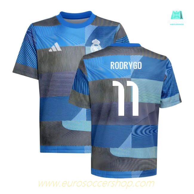 2025-2026 Real Madrid Pre-Match Shirt (Blue) - Kids (Rodrygo 11)