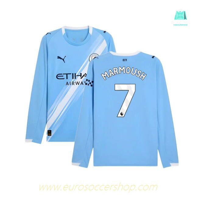 2025-2026 Man City Long Sleeve Home Shirt (Marmoush 7)