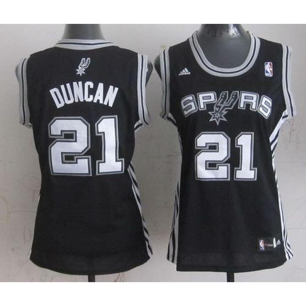 Spurs #21 Tim Duncan Black Women's Road Stitched NBA Jersey