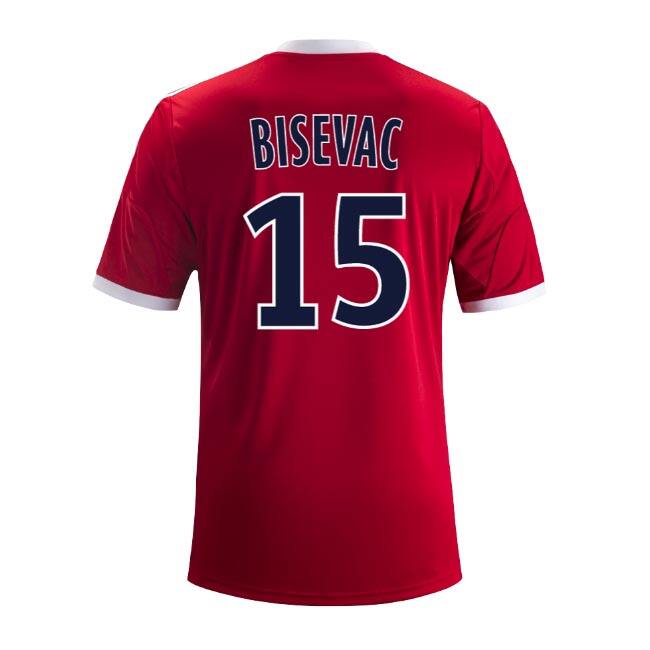 13-14 Olympique Lyonnais 15 Bisevac Away Red Jersey Shirt - Official