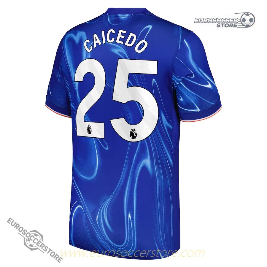 Chelsea's 24-25 Home Jersey, featuring Caicedo with the number 25