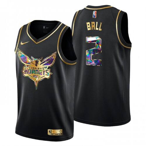 Charlotte Charlotte Hornets #2 Lamelo Ball Mens Golden Edition Diamond Logo 2021/22 Swingman Jersey ¨C Black Mens