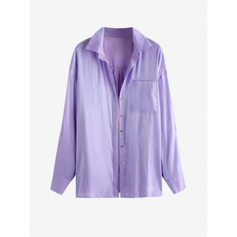 Front Pocket Silky Shiny Button Down Shirt PG0315