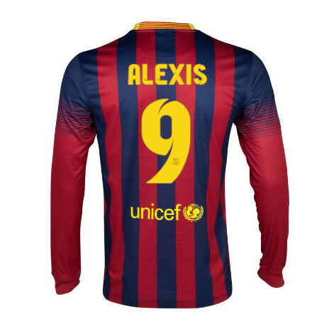 13-14 Barcelona 9 Alexis Home Long Sleeve Soccer Jersey Shirt -