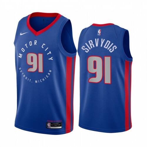 Pistons #91 Deividas Sirvydis Top-Grade 2020 City NBA Jersey - Blue
