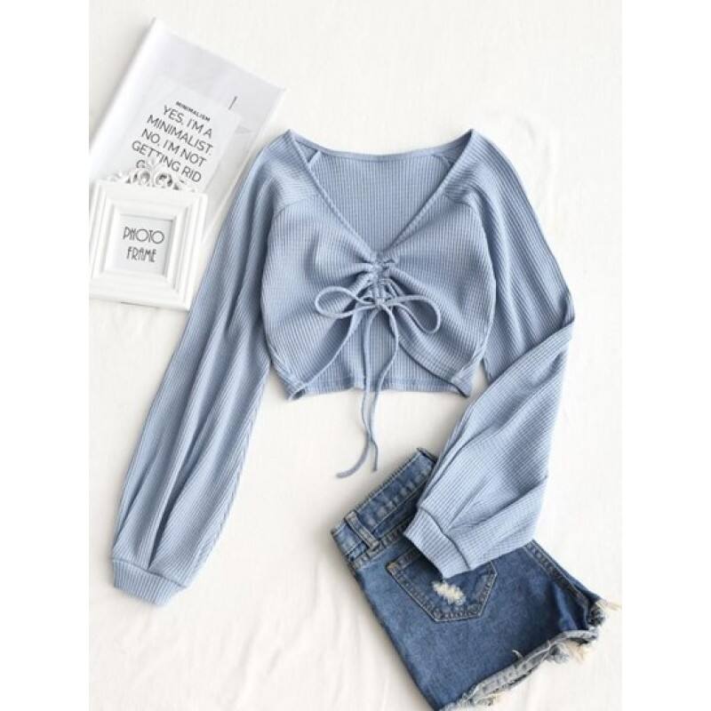 Textured Knitted Gathered Top XN8173