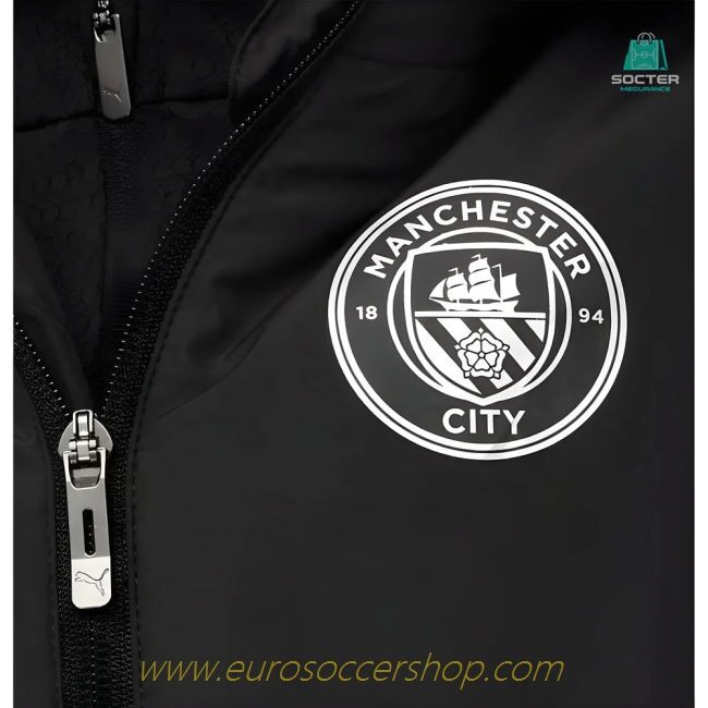 2025-2026 Man City Hooded Padded Coat (Black) - Kids