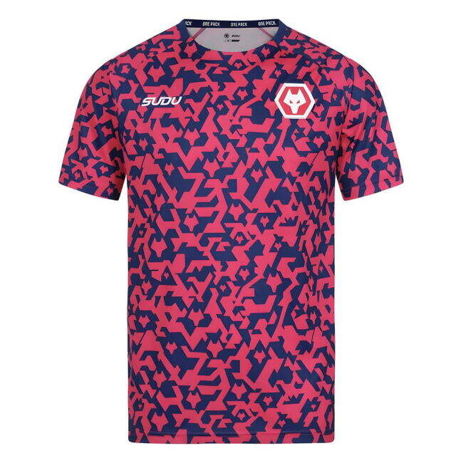 2024-2025 Wolves Pre Match T-Shirt - Blue/Pink - game day