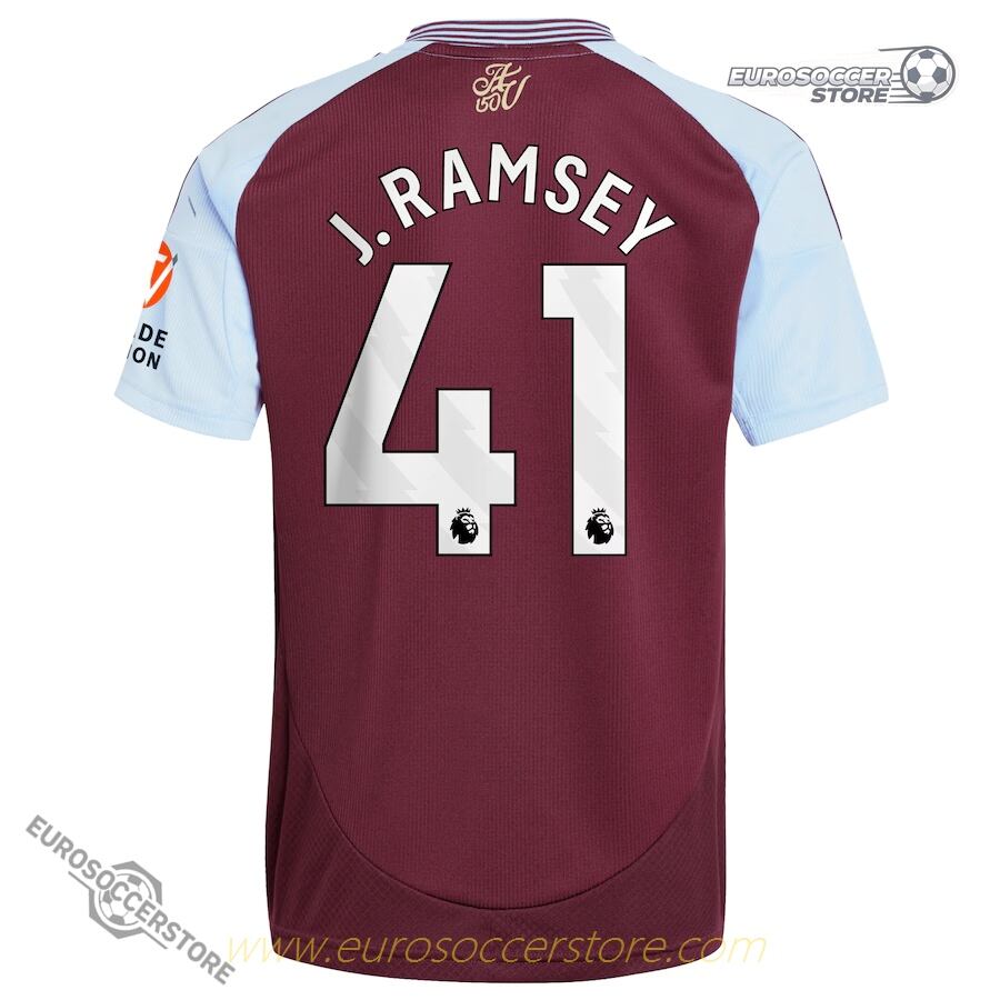 Aston Villa's 24-25 Home Jersey featuring J. Ramsey with the number 41