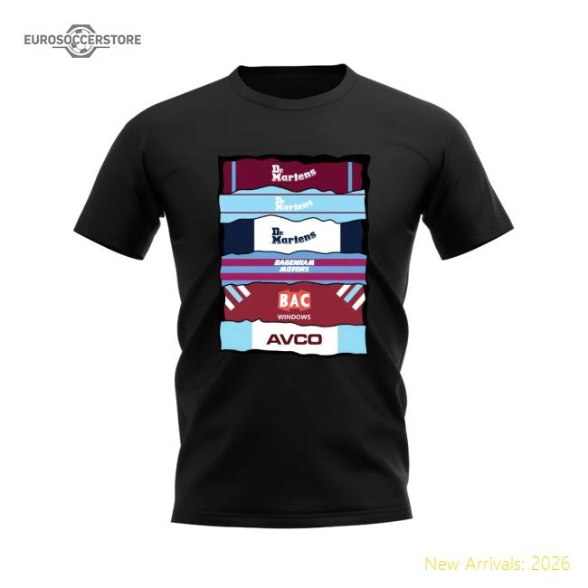 West Ham Shirt Sponsor History T-shirt (black) - Collectors Item