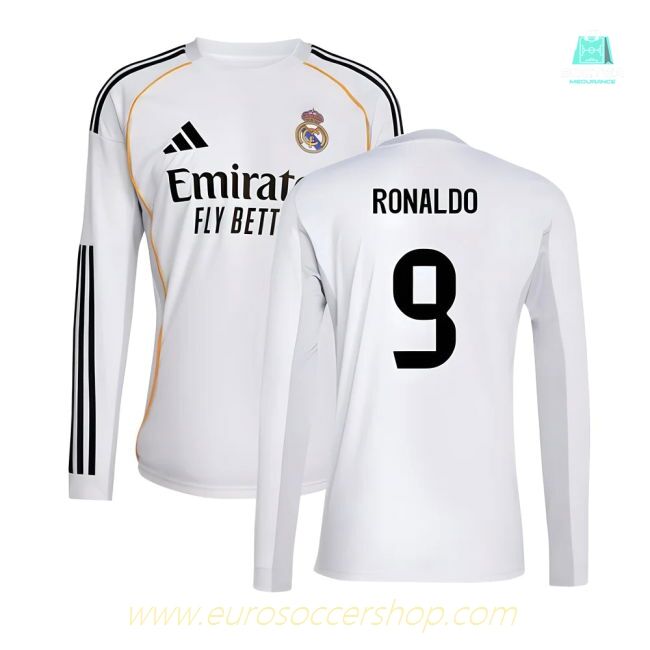2025-2026 Real Madrid Long Sleeve Home Shirt (Ronaldo 9)