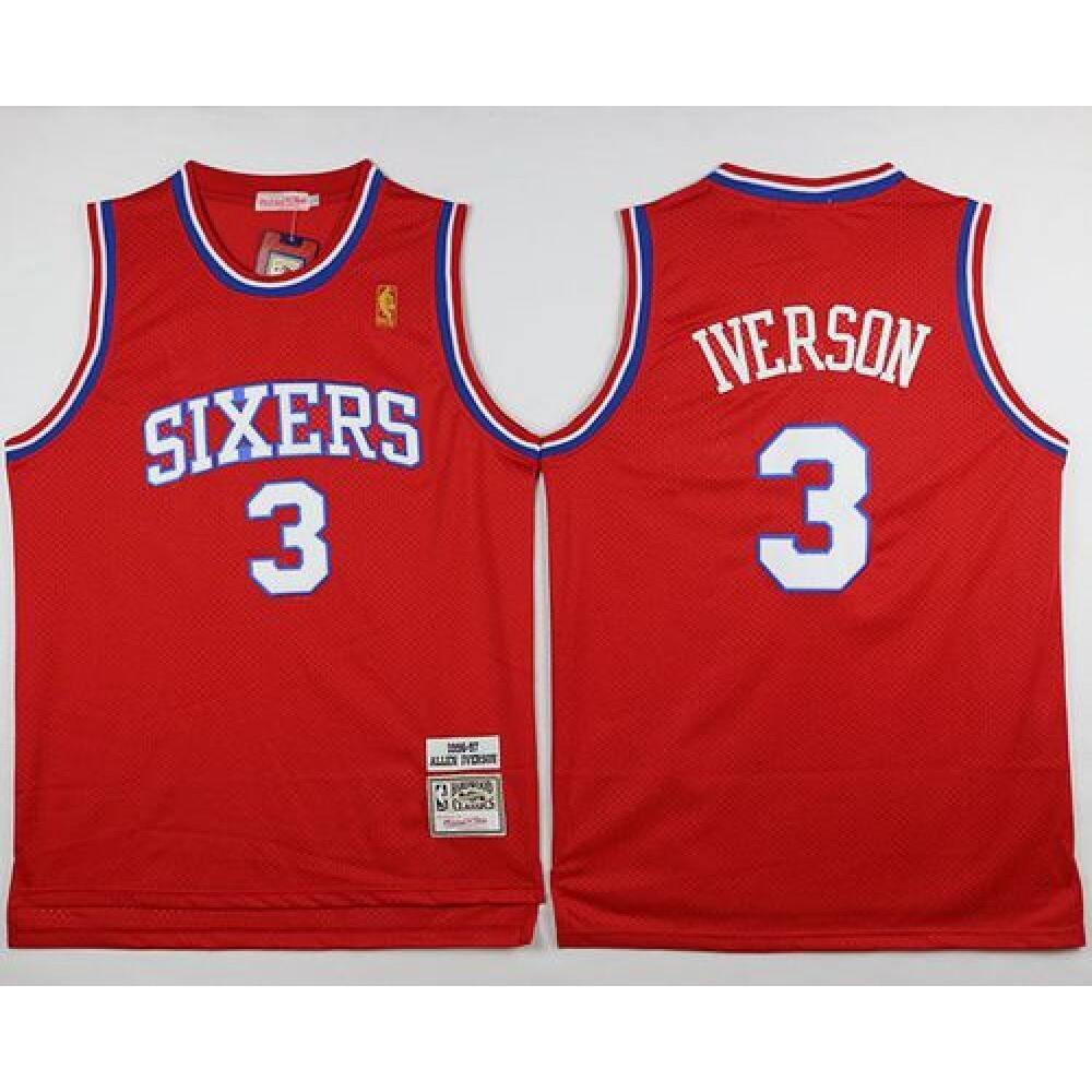 76ers #3 Allen Iverson Stitched Red NBA Jersey