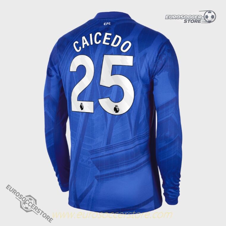 Chelsea's 25-26 Season Home Long Sleeve Jersey, Featuring CAICEDO with Number 25