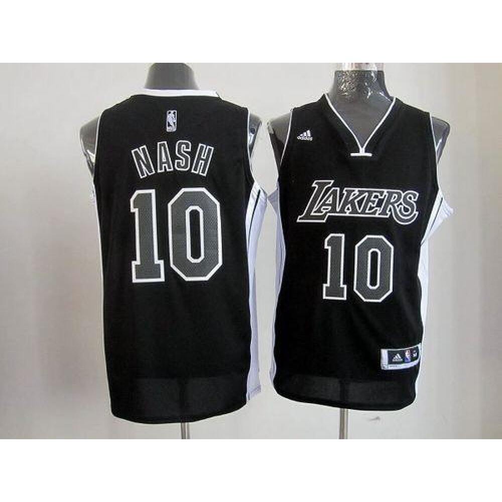 Lakers #10 Steve Nash Black/White Stitched NBA Jersey