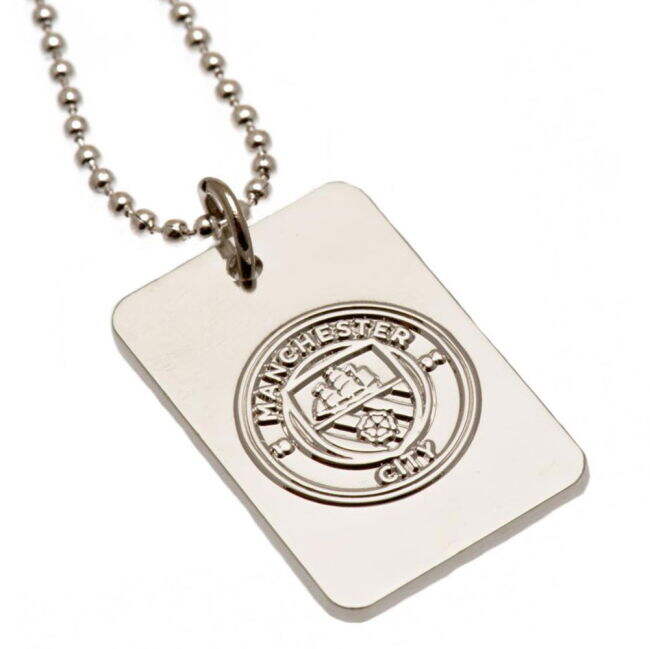 Manchester City FC Silver Plated Dog Tag & Chain - premium