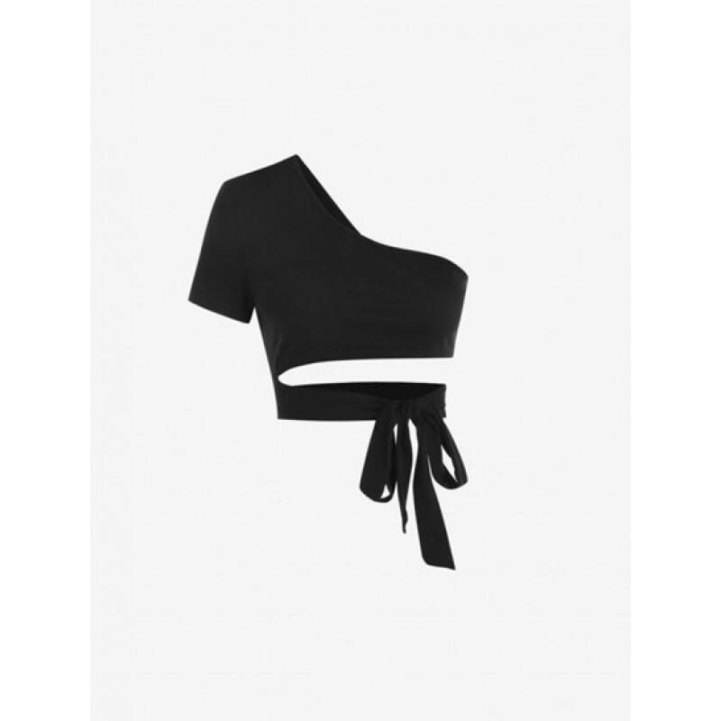 One Shoulder Tied Crop T Shirt TM8864