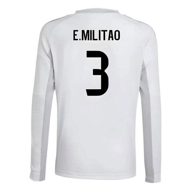 2025-2026 Real Madrid Long Sleeve Home Shirt (Kids) (E.Militao 3) -...